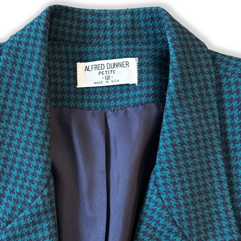Vintage 70s Alfred Dunner Green Black Houndstooth Plaid Oversized Blazer - Picture 6 of 7